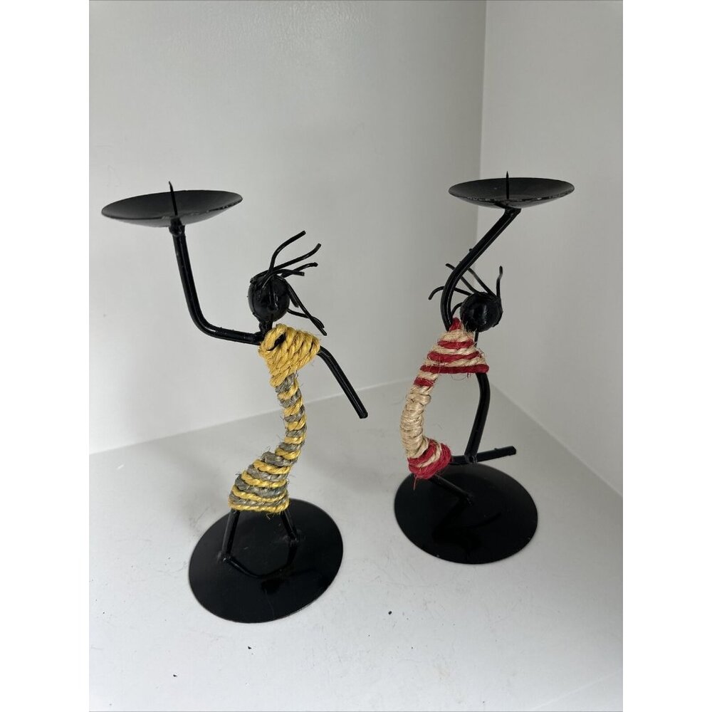 2 Primitive  Candle Holders Scuptures Of Dancing African American Figures 9 In